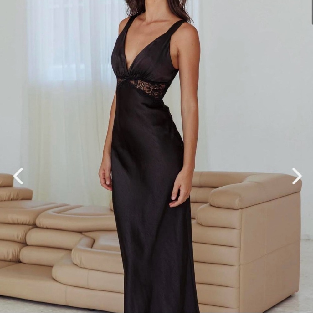 Selfie Leslie Black Satin Dress with Lace Detail